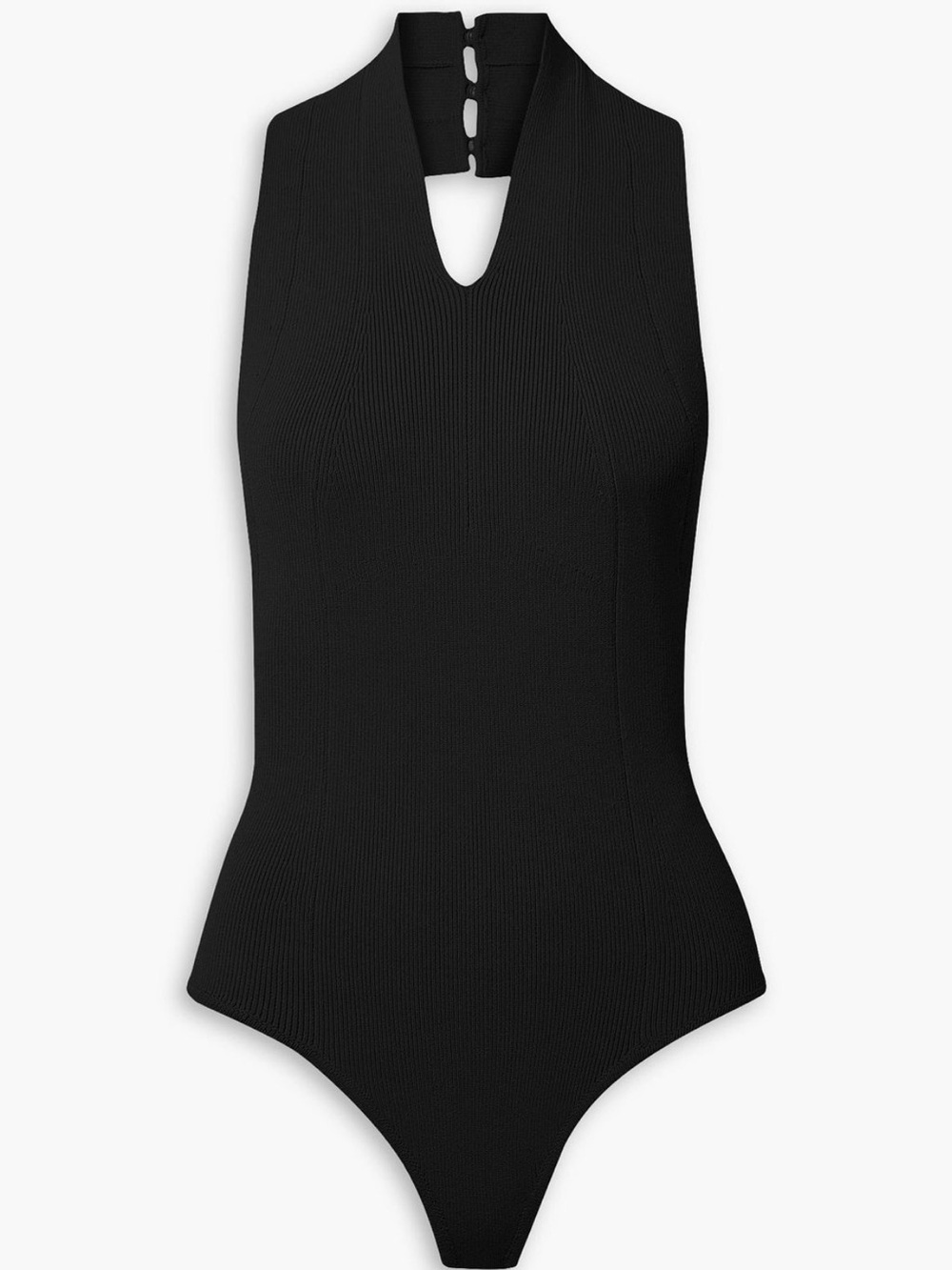 KHAITE Bafi Ribbd Stretch-Knit Halterneck Bodysuit - New with Tags, Black, XL
